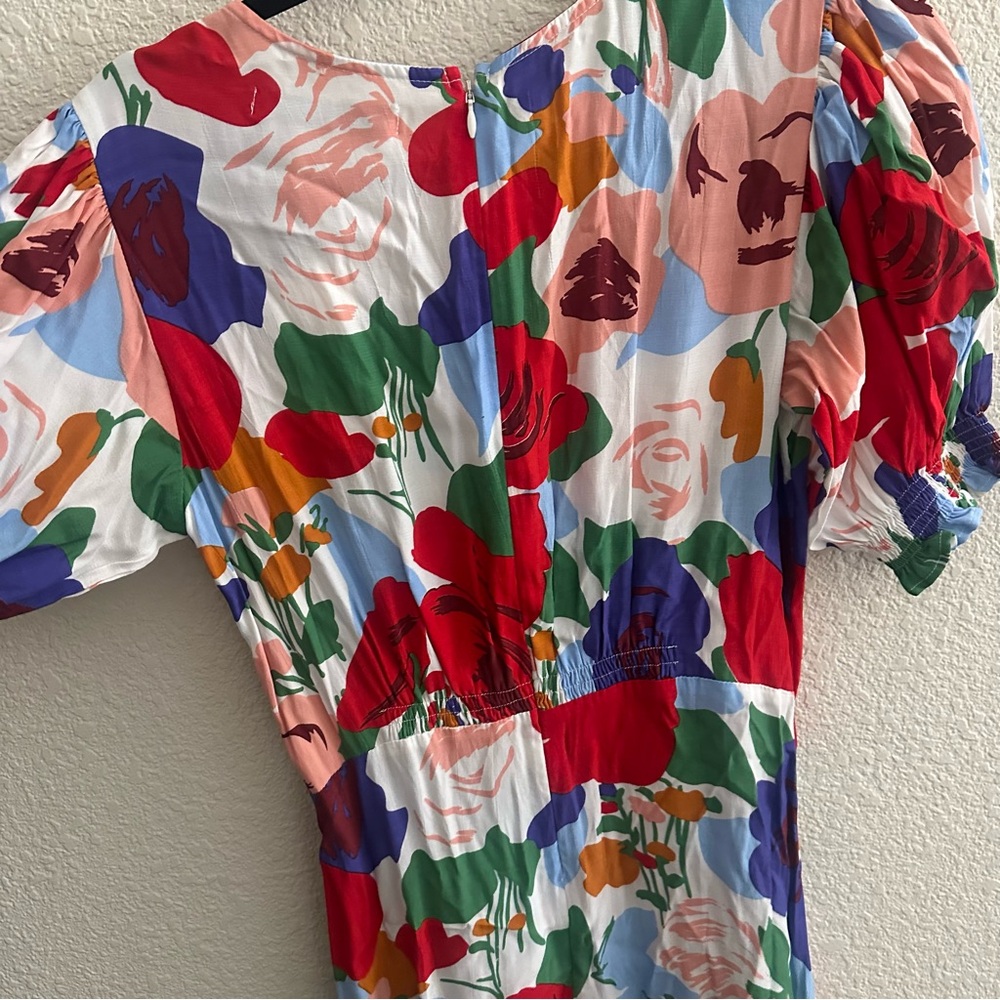 NWT Faithfull the Brand Red Pink Floral Puff Sleeve Midi dress size 4 small - Picture 7 of 7